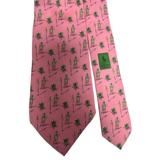 Polo Ralph Lauren Men's Pink Silk Tie Golf Theme Geometric Pattern - Picture 8 of 13